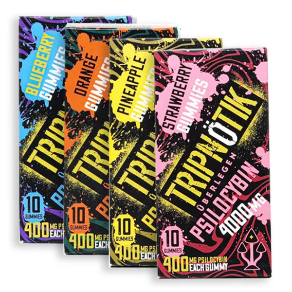 Four Tripnotik ten-gummy flavour boxes that conflict with the central three-gummy offer
