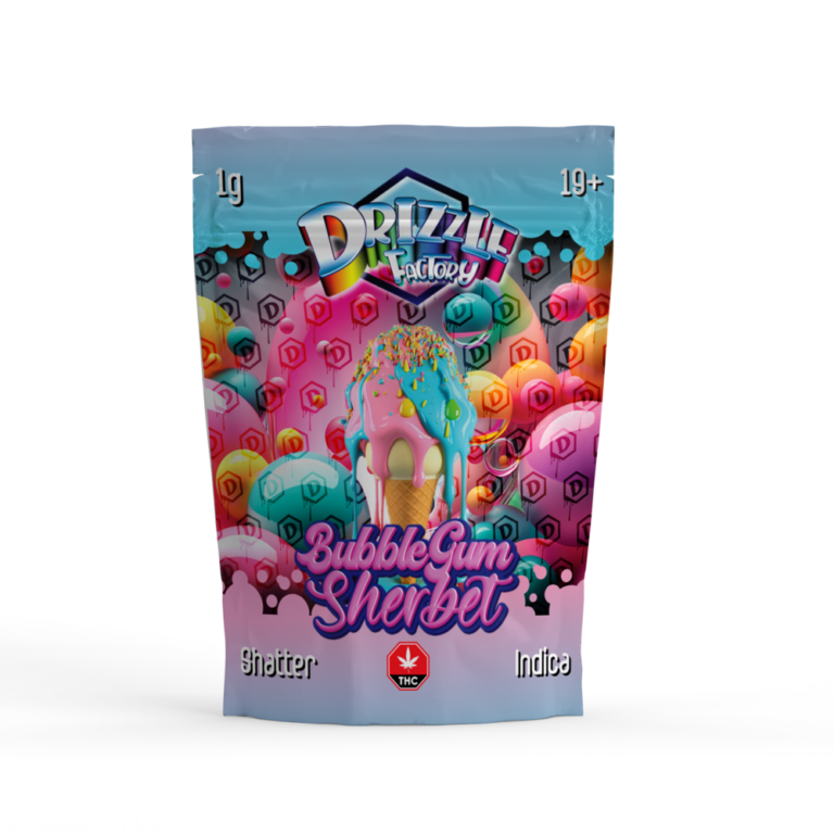 Bubblegum Sherbet Drizzle Shatter colourful 1g Indica pouch 1