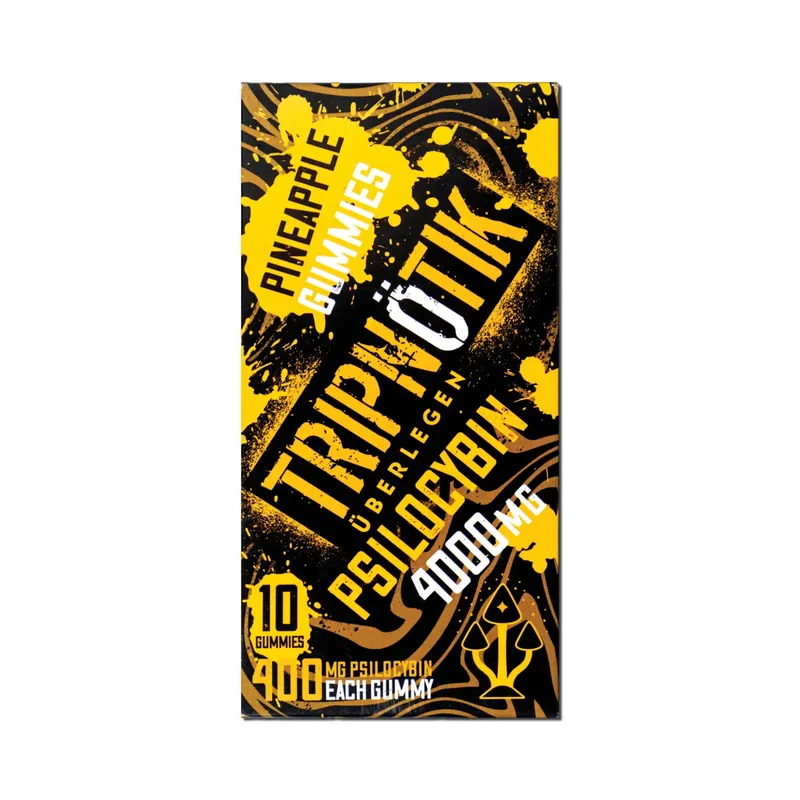 Black and yellow Tripnotik Pineapple box marked 10 gummies, 400MG each and 4000MG total