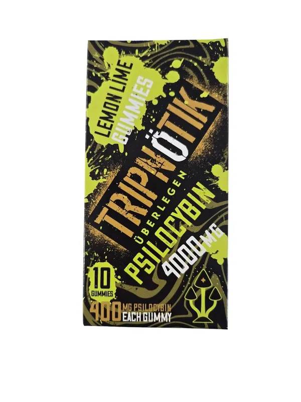 Yellow-green Tripnotik Lemon Lime Gummies box labelled 4000mg and ten gummies
