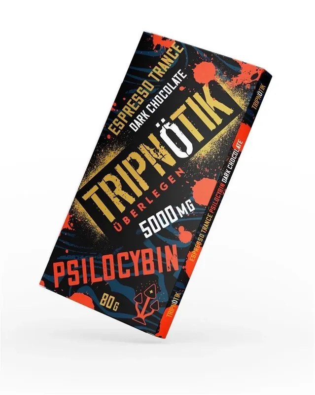 Black and red Tripnotik Espresso Trance dark chocolate box marked 5000mg and 80g