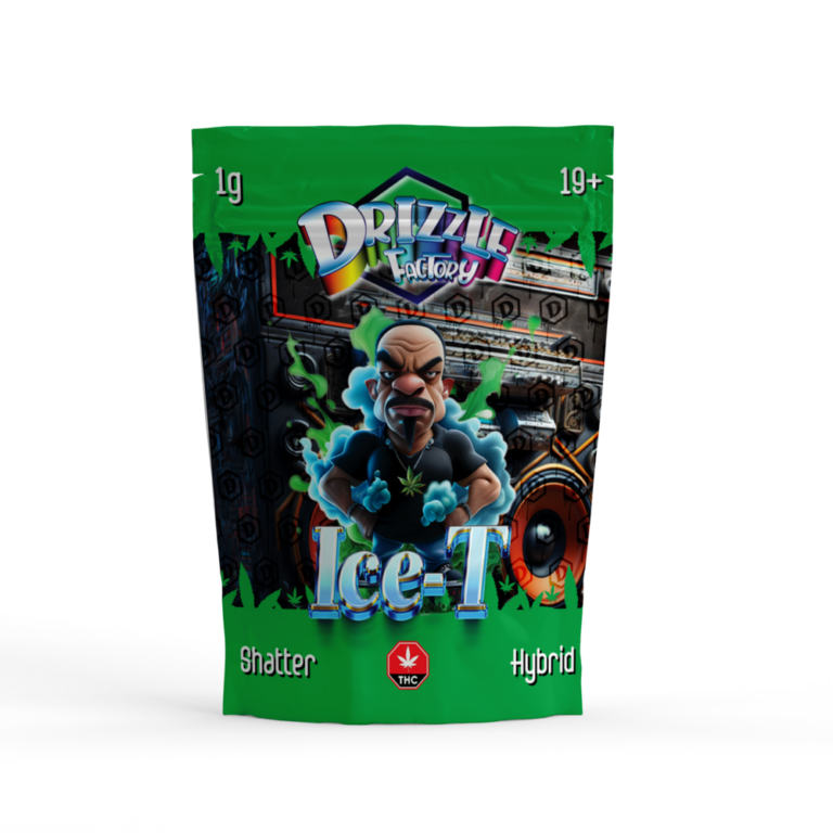 Ice-T Drizzle Shatter green-black 1g Hybrid pouch with speaker art 1