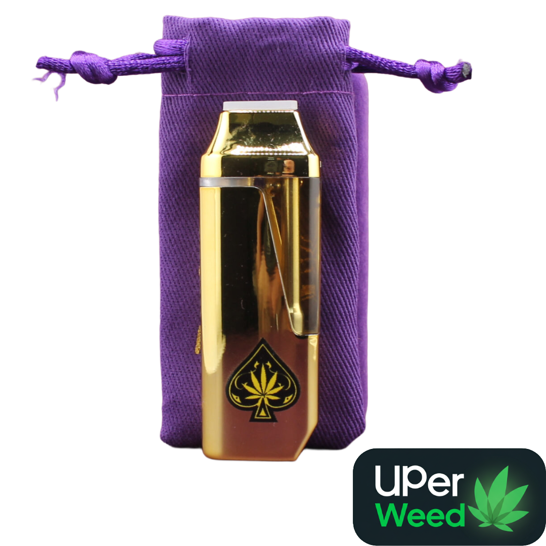 Gold-coloured 2g live resin disposable vape in purple velvet case 4