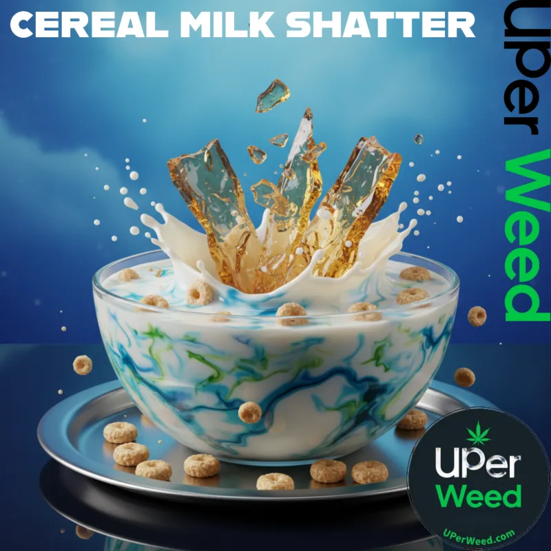 Amber shatter shards rising from an illustrated bowl of cereal and milk for Cereal Milk 1