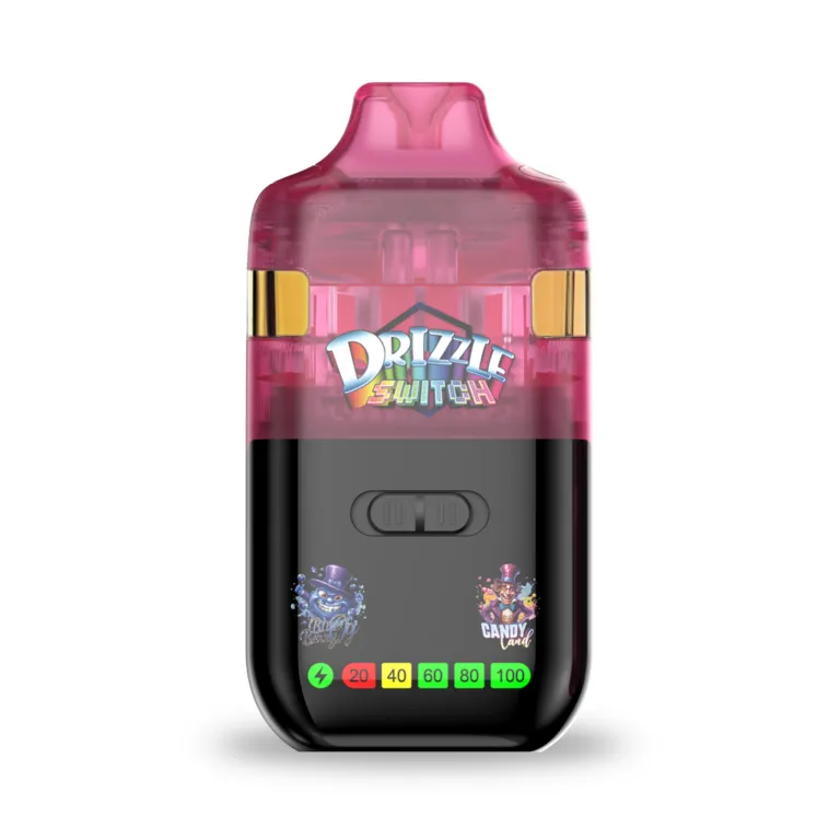 Drizzle 2g Switch box and device labelled Candy Land Indica and Blue Berry Hybrid 2