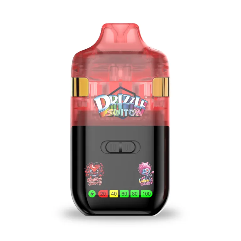 Drizzle 2g Switch box and device labelled Blasting Cherry and Cotton Candy Indica 2