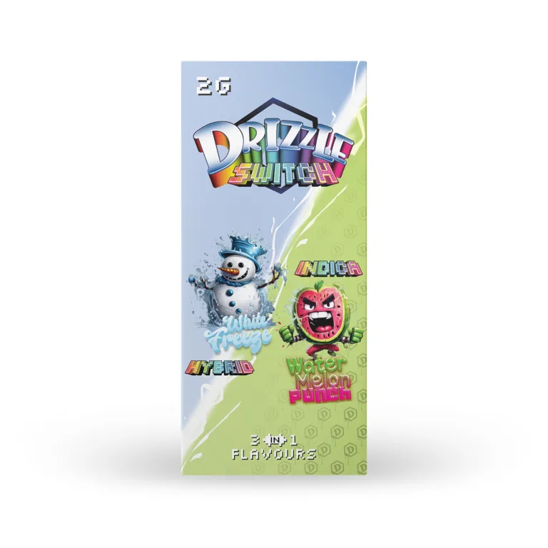 White Freeze and Watermelon Punch Drizzle 2g Switch box and blue vape 1