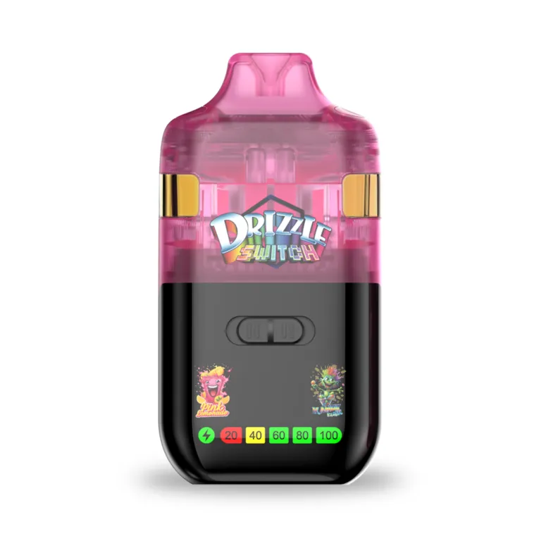 Pink Lemonade and Kandy Kush Drizzle 2g Switch box with pink vape 2