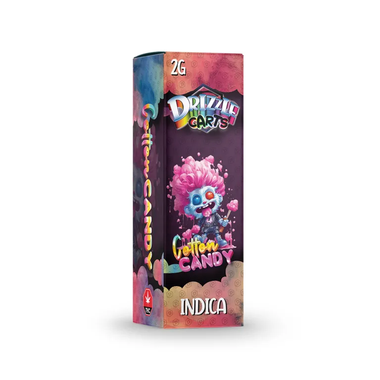 Purple and green Drizzle Carts Grape Ape 2g Hybrid cartridge package 40
