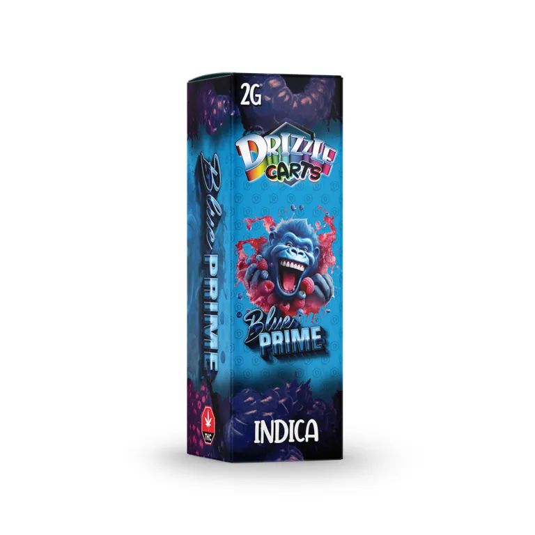 Blue and orange Pineapple Punch Drizzle 2g cartridge box marked Sativa 32