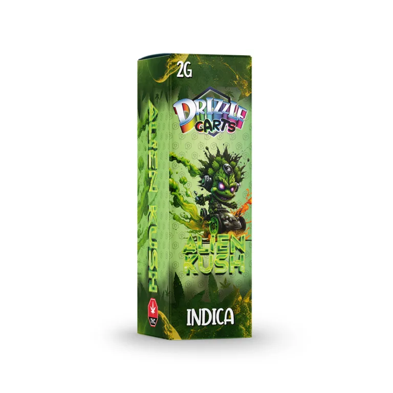 Blue and orange Pineapple Punch Drizzle 2g cartridge box marked Sativa 35