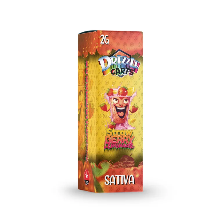 Pale blue and black Ghost Drizzle 2g cartridge package labelled Sativa 48