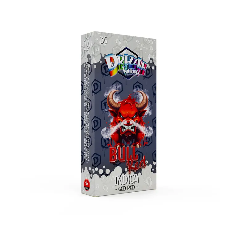 Dark grey Drizzle Bull Red 3g Indica GOD POD package 2