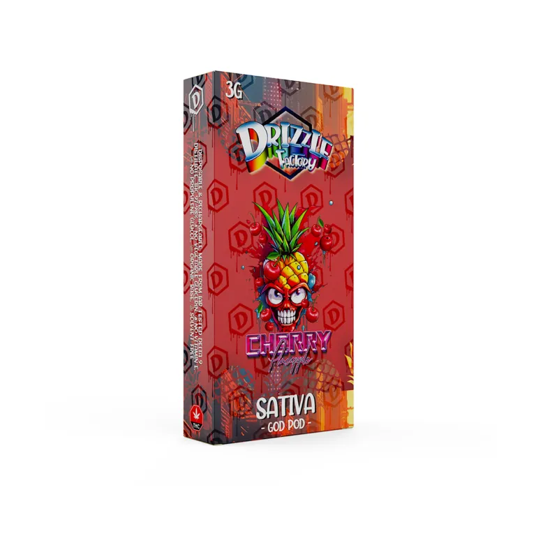 Vivid red Drizzle Cherry Pineapple 3g Sativa GOD POD package 2