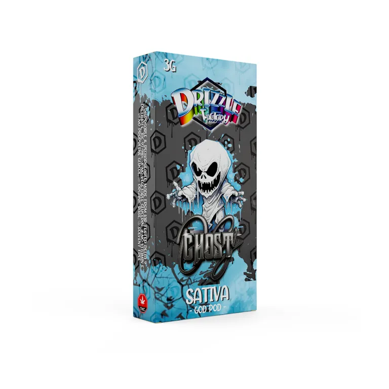 Ghost Drizzle Factory 3g disposable and black-blue Sativa box 2