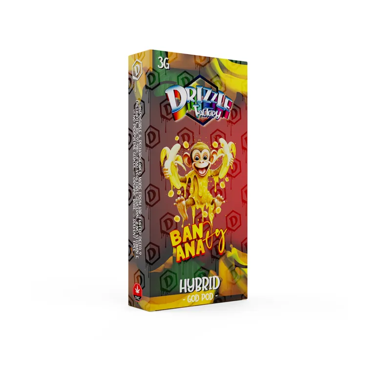 Yellow red and green Drizzle Banana OG 3g Hybrid GOD POD box 2