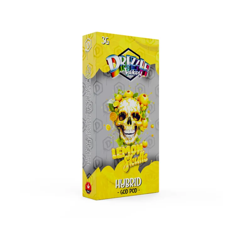 Drizzle Factory Lemon Heads 3g GOD POD disposable vape package labelled Hybrid 2