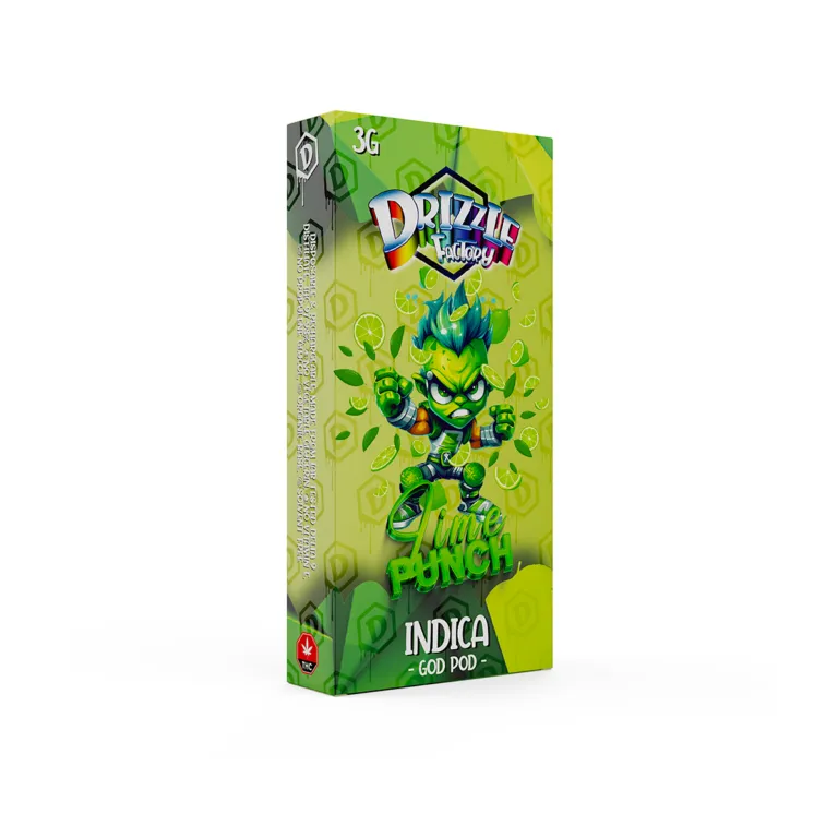 Drizzle Factory Lime Punch 3g GOD POD disposable vape package labelled Indica 2