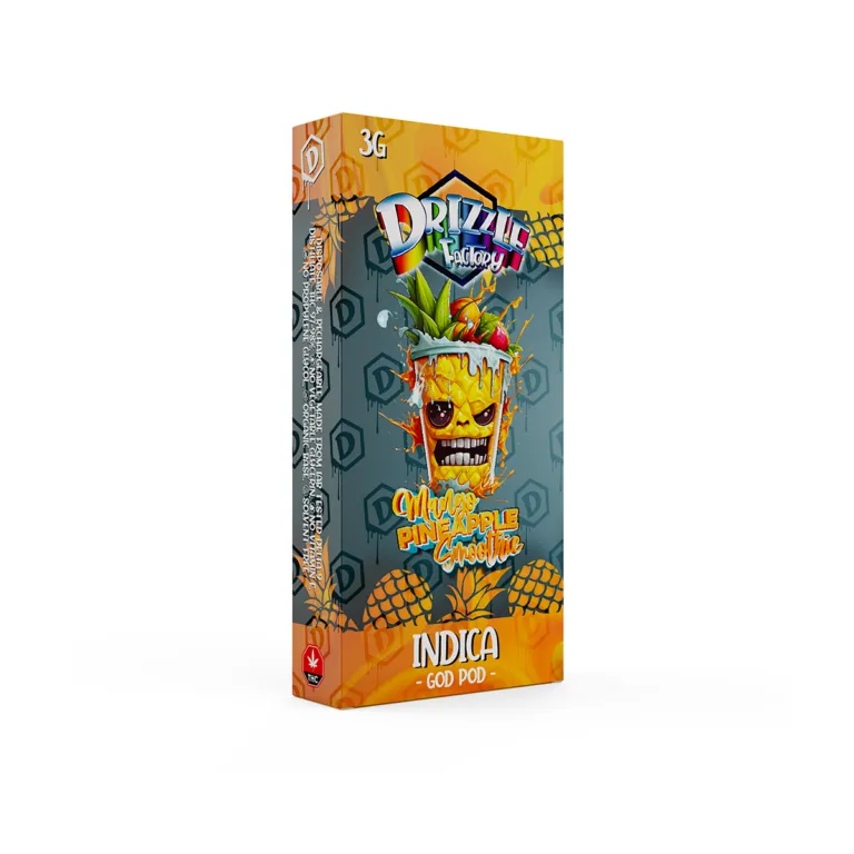 Drizzle Factory Mango Pineapple Smoothie 3g GOD POD disposable vape package labelled Indica 2