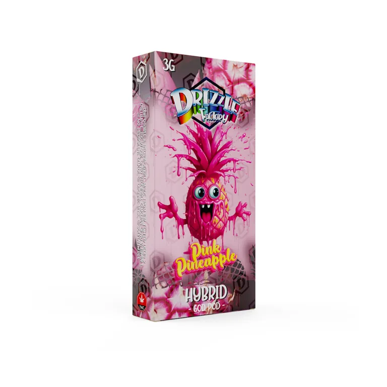 Vivid pink Drizzle Factory Pink Pineapple 3g Hybrid vape package 2