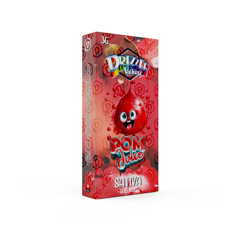 Vivid red Drizzle Factory Pom Juice 3g Sativa disposable vape box 2