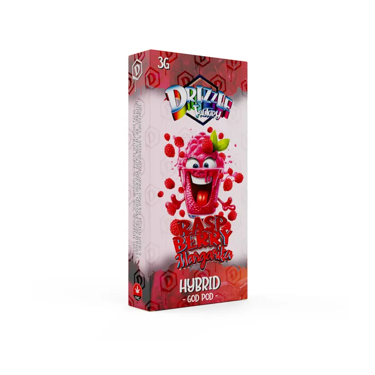 Red-and-white Drizzle Factory Raspberry Margarita 3g Hybrid vape box 2
