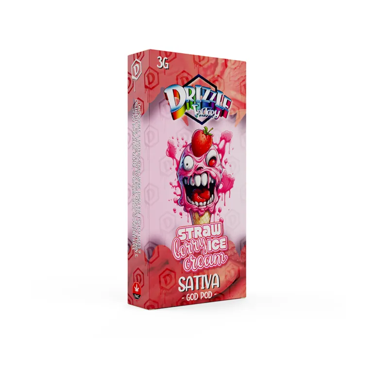 Strawberry Low-Ice Cream 3g vape and pink Sativa God Pod carton 2