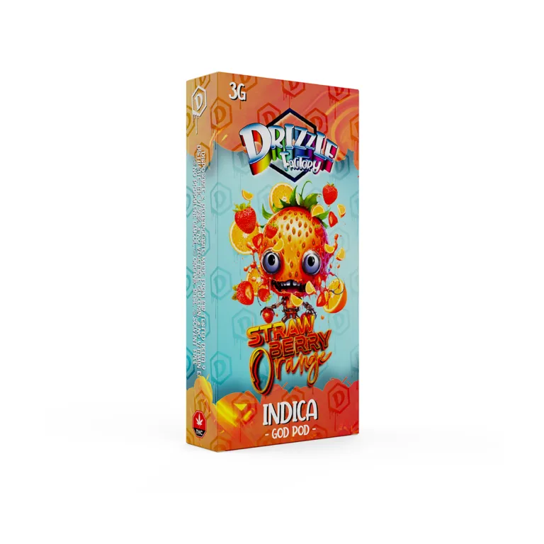 Strawberry Orange Drizzle Factory 3g vape and Indica God Pod carton 2