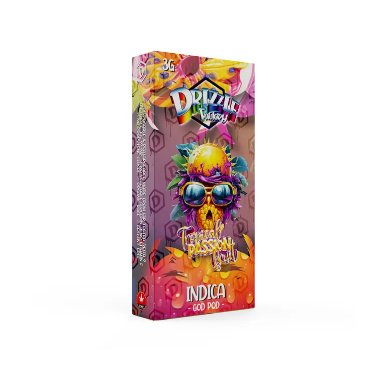 Tropical Passion Fruit Drizzle Factory 3g vape and Indica God Pod package 2