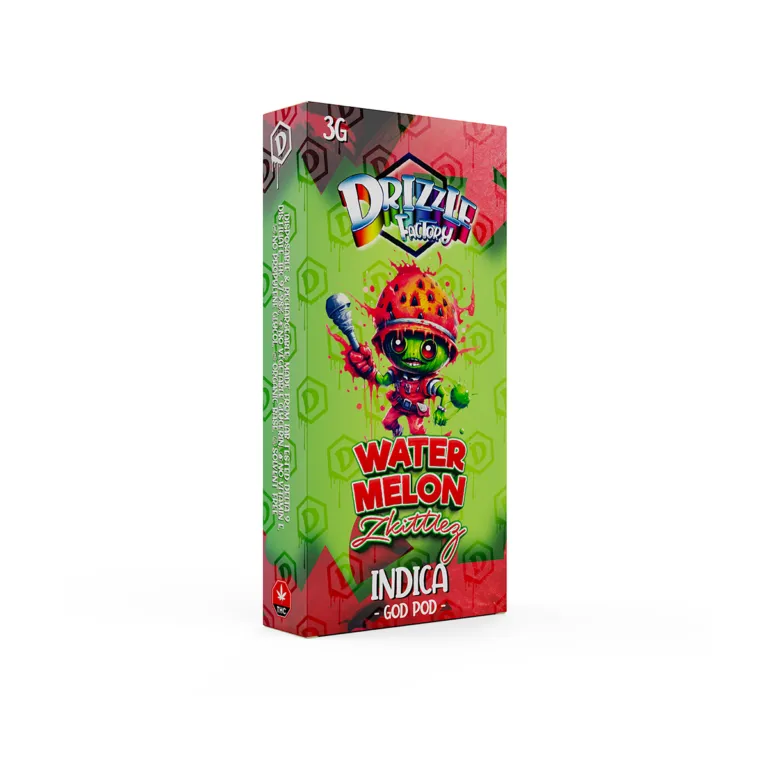 Watermelon Zkittlez Drizzle Factory three-gram premium disposable vape package 2