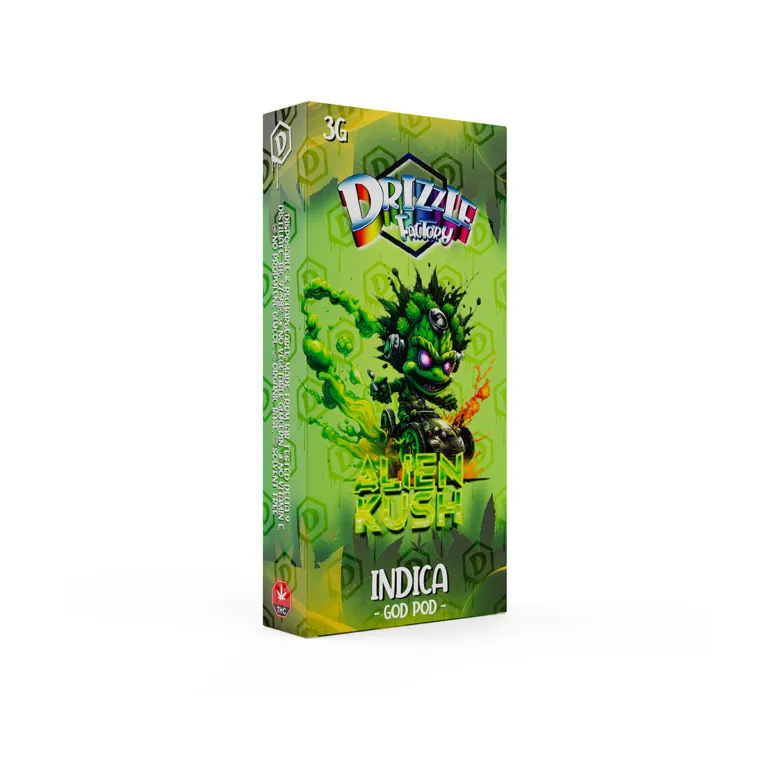 Alien Kush Drizzle Factory three-gram premium disposable vape packaging 2