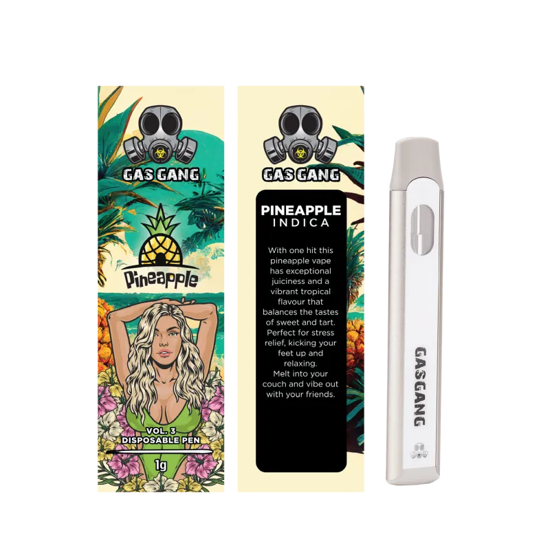 Yellow and green Lemon Lime Gas Gang 1g disposable package marked Indica 6