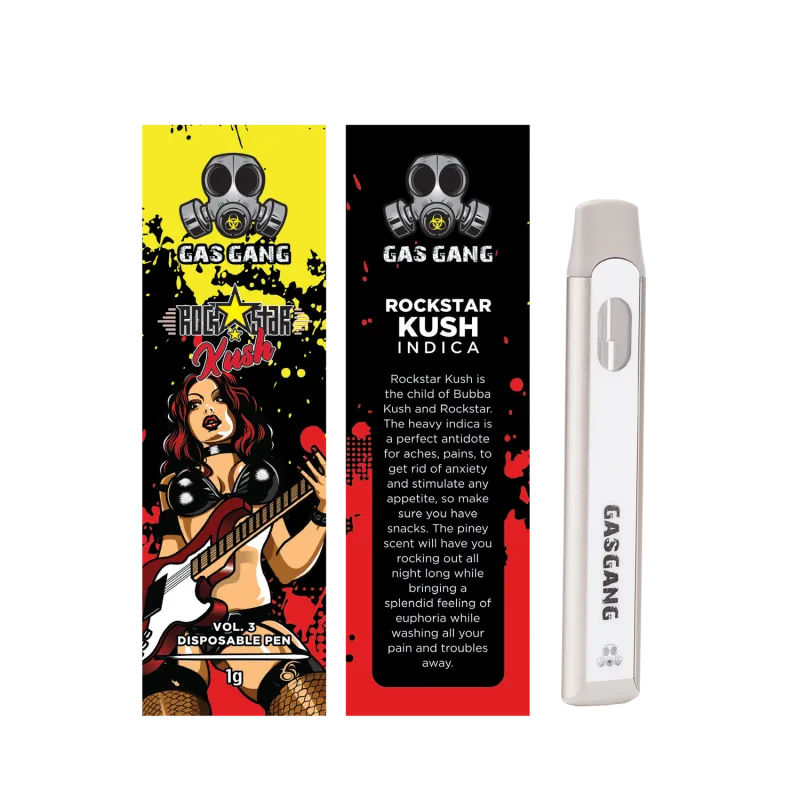 Yellow and green Lemon Lime Gas Gang 1g disposable package marked Indica 8
