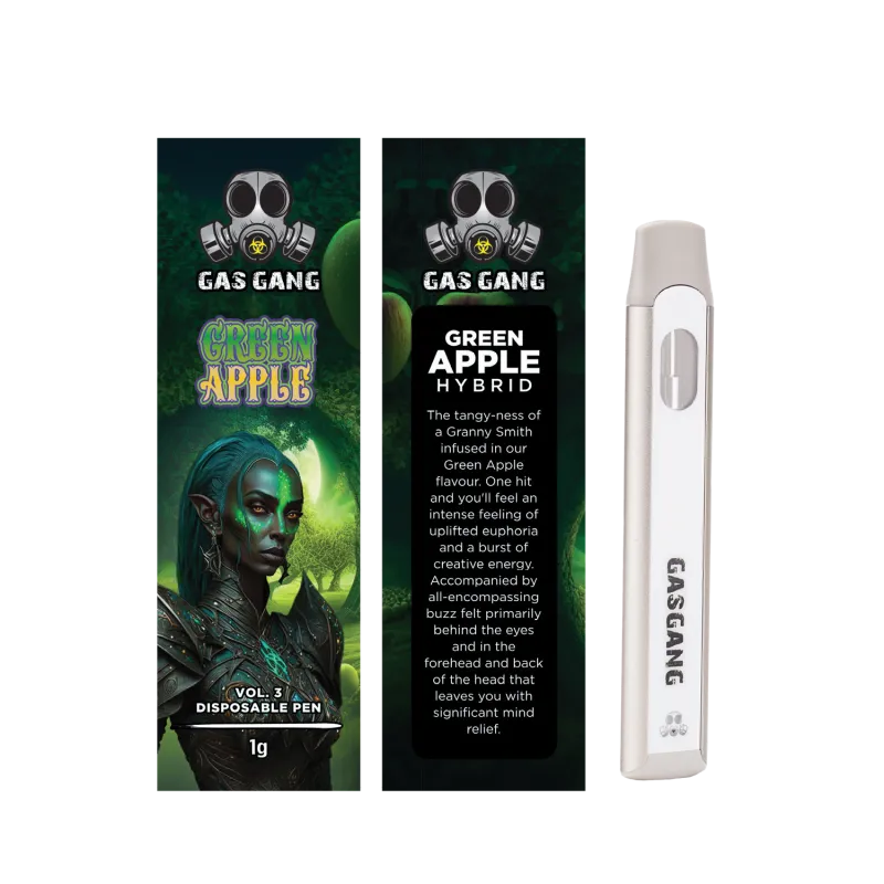 Zkittlez Gas Gang 1g disposable pen beside colourful Indica carton 13