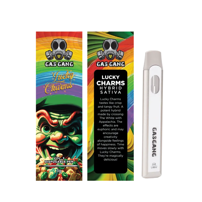 Zkittlez Gas Gang 1g disposable pen beside colourful Indica carton 18