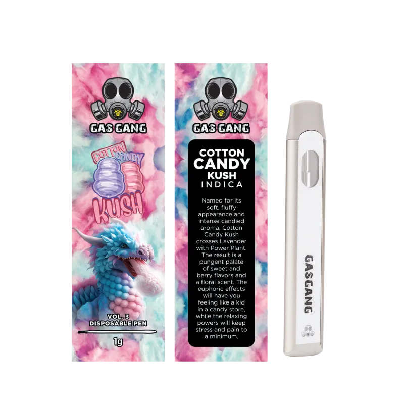 Zkittlez Gas Gang 1g disposable pen beside colourful Indica carton 8