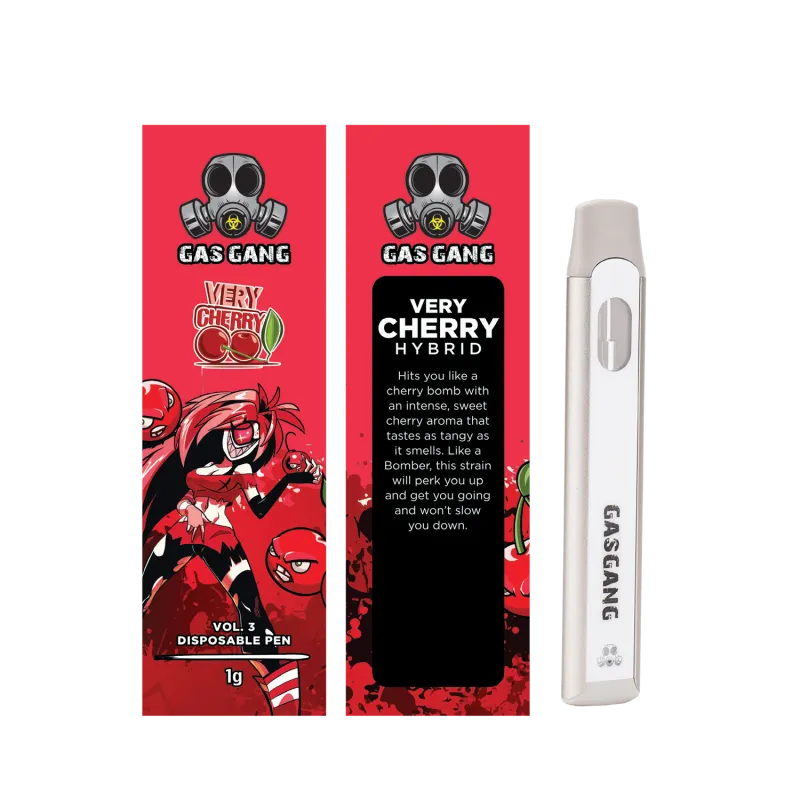 Red green and purple Gas Gang Cherry Lime Gelato Sativa 1g box and white pen 23