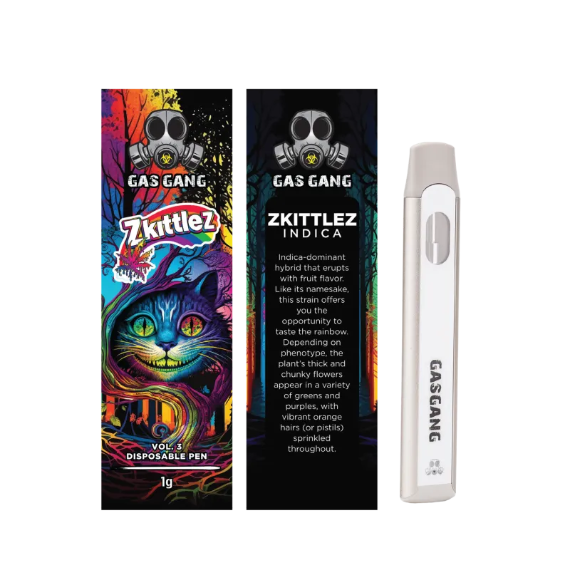 Purple Gummy Bear Gas Gang 1g disposable pen package marked Sativa 19