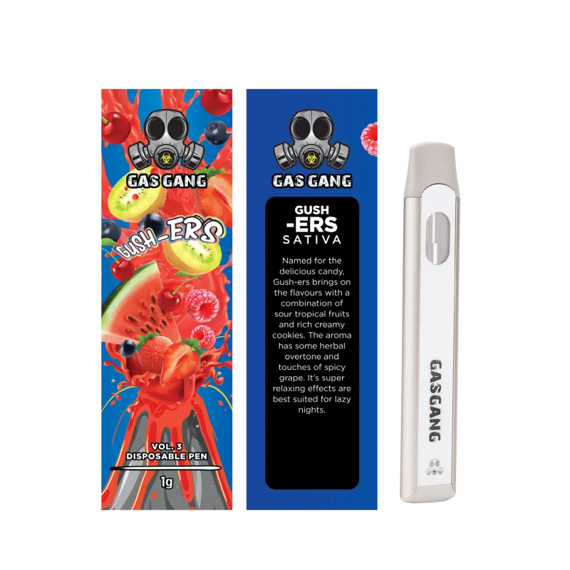 Purple Gummy Bear Gas Gang 1g disposable pen package marked Sativa 2