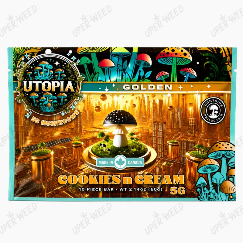 Orange Utopia Space Skor Bar package marked ten pieces and five grams of mushrooms 5