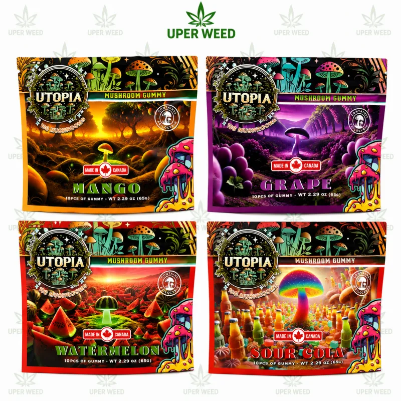 Utopia Mango Mushroom Gummy pouch marked ten pieces and ten grams of mushrooms 3
