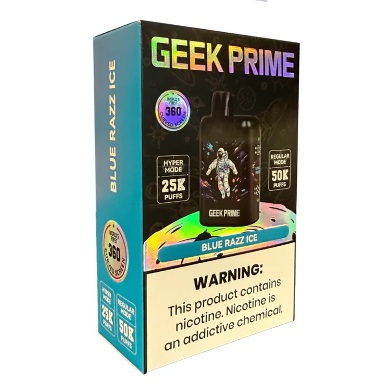 Blue Rancher Geek Prime nicotine vape box and black astronaut-themed device 9