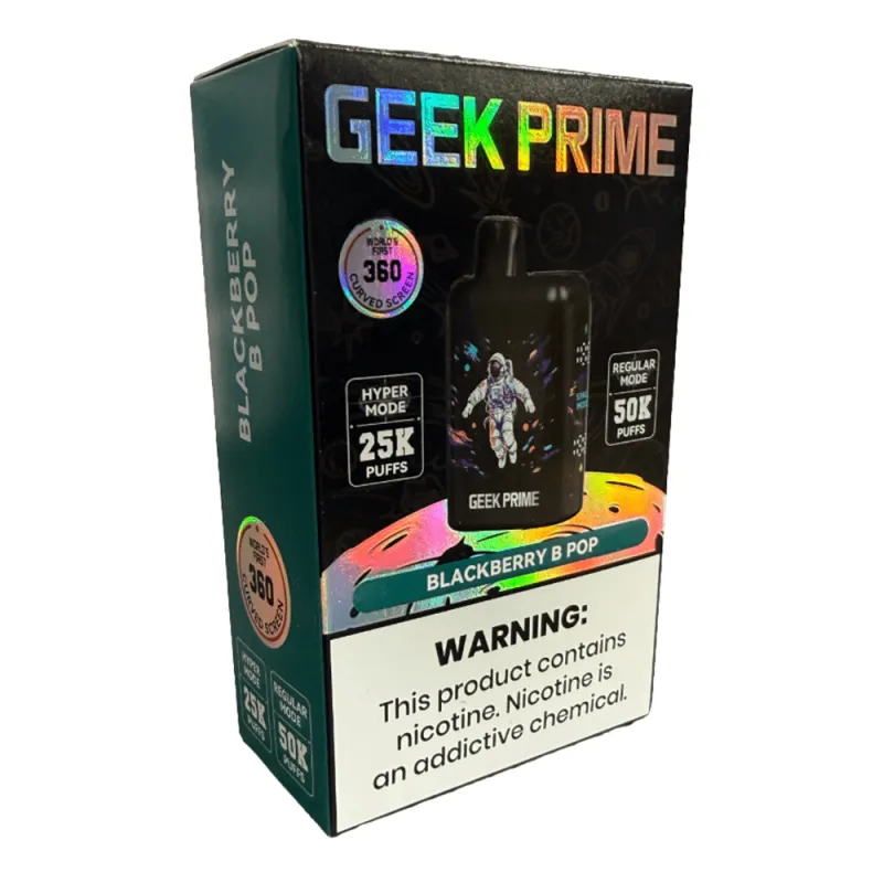 Blue Rancher Geek Prime nicotine vape box and black astronaut-themed device 5