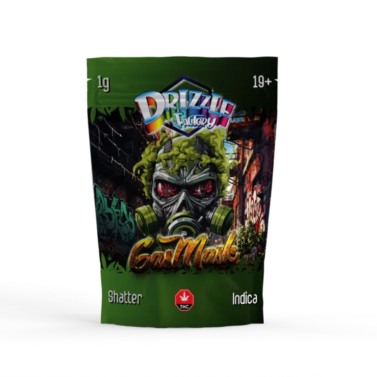White and black Night Mare OG Drizzle Factory Shatter pouch labelled Indica 23