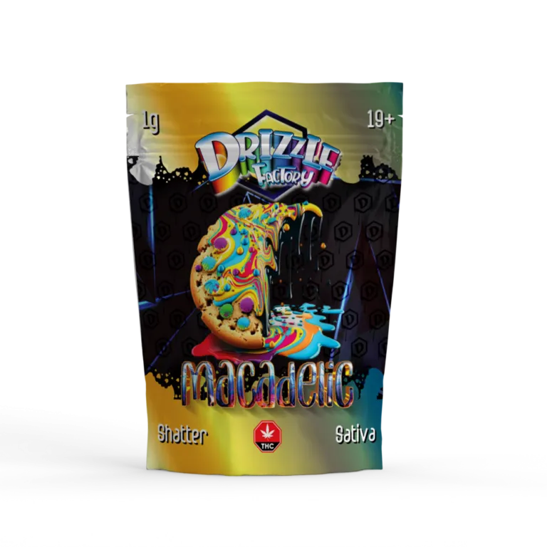 Blue pouch with a dripping square candy character and multicolour background for Tarty Pops 15