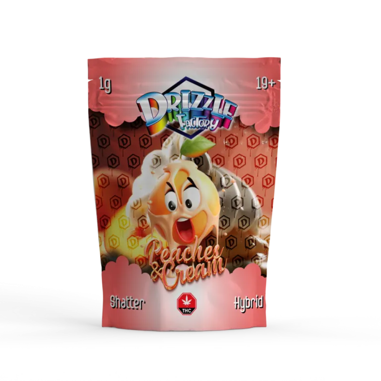 Green Ice-T Drizzle Factory Shatter pouch with performer graphic and Hybrid mark 29