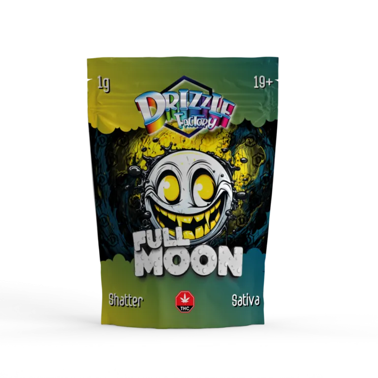 Green Ice-T Drizzle Factory Shatter pouch with performer graphic and Hybrid mark 5