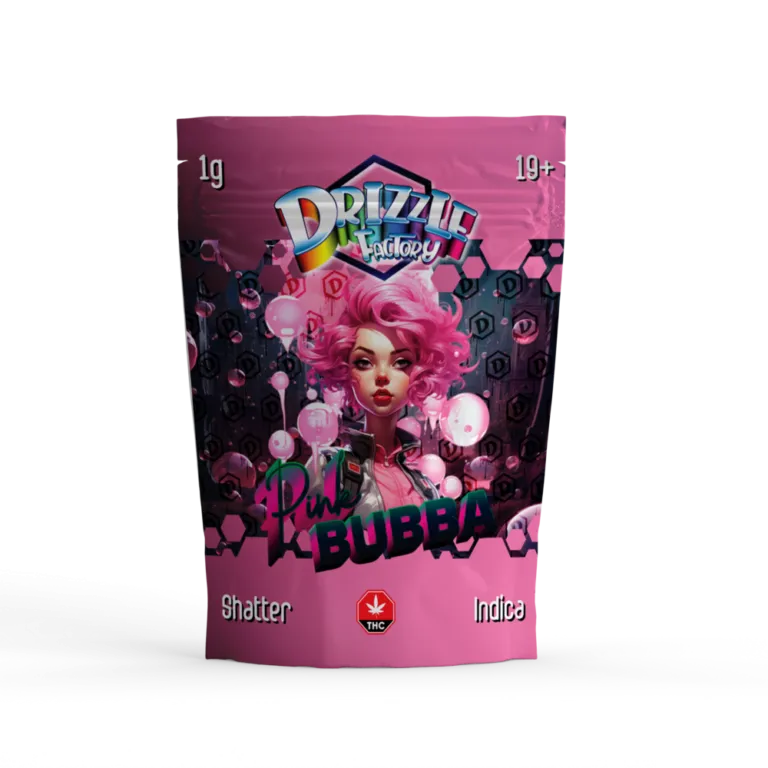 Blue and green Full Moon Drizzle Factory Shatter pouch labelled Sativa 23